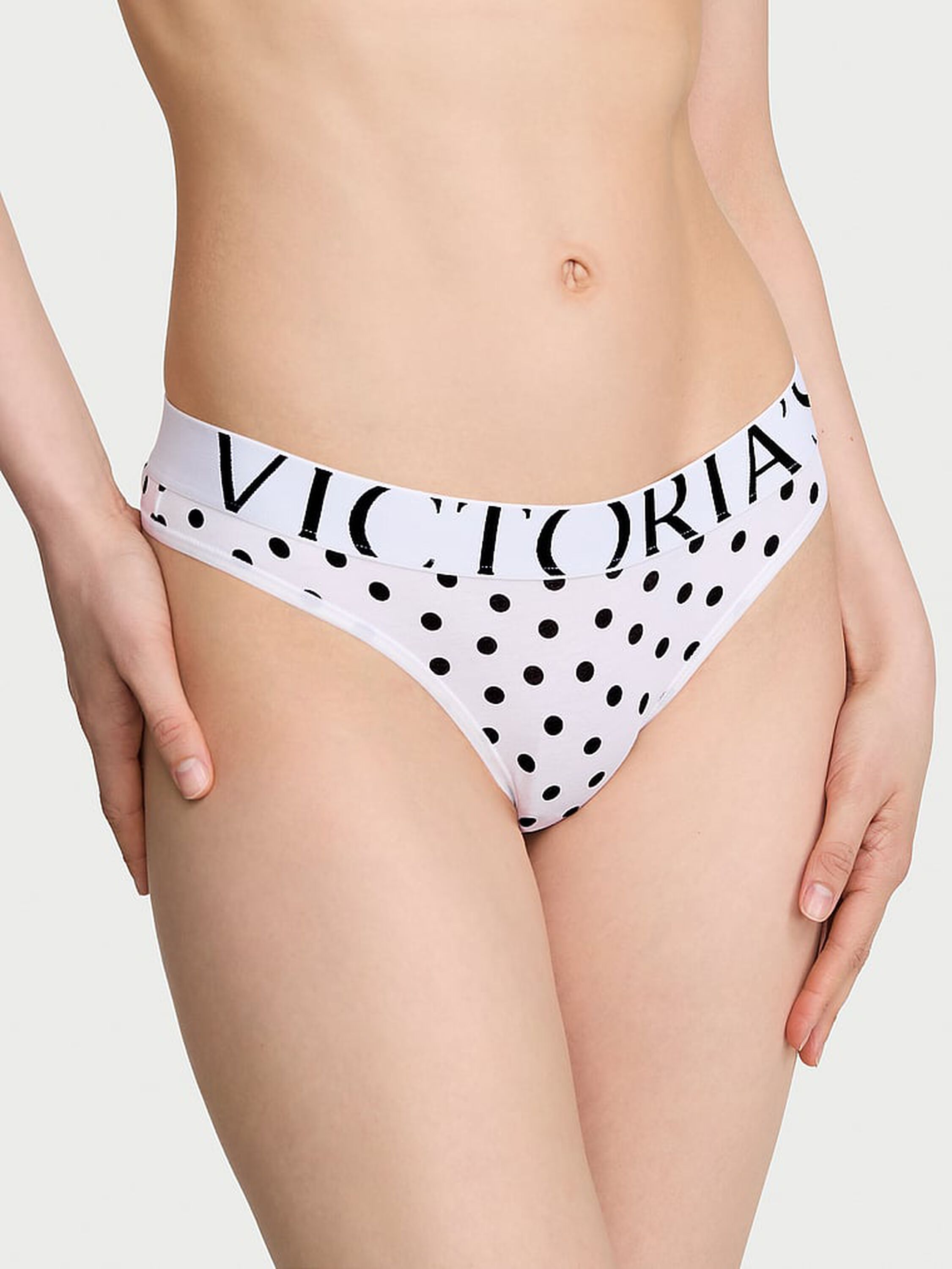 Victoria’s Secret Exploded Logo Cotton – Бели памучни прашки на черни точки с голямо лого