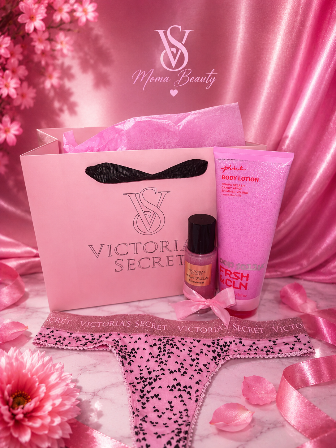 Подаръчен Комплект Лосион✨Pop Jelly Fresh & Clean & Спрей за тяло Velvet petals брокат & Прашки & Торбичка - Image 3