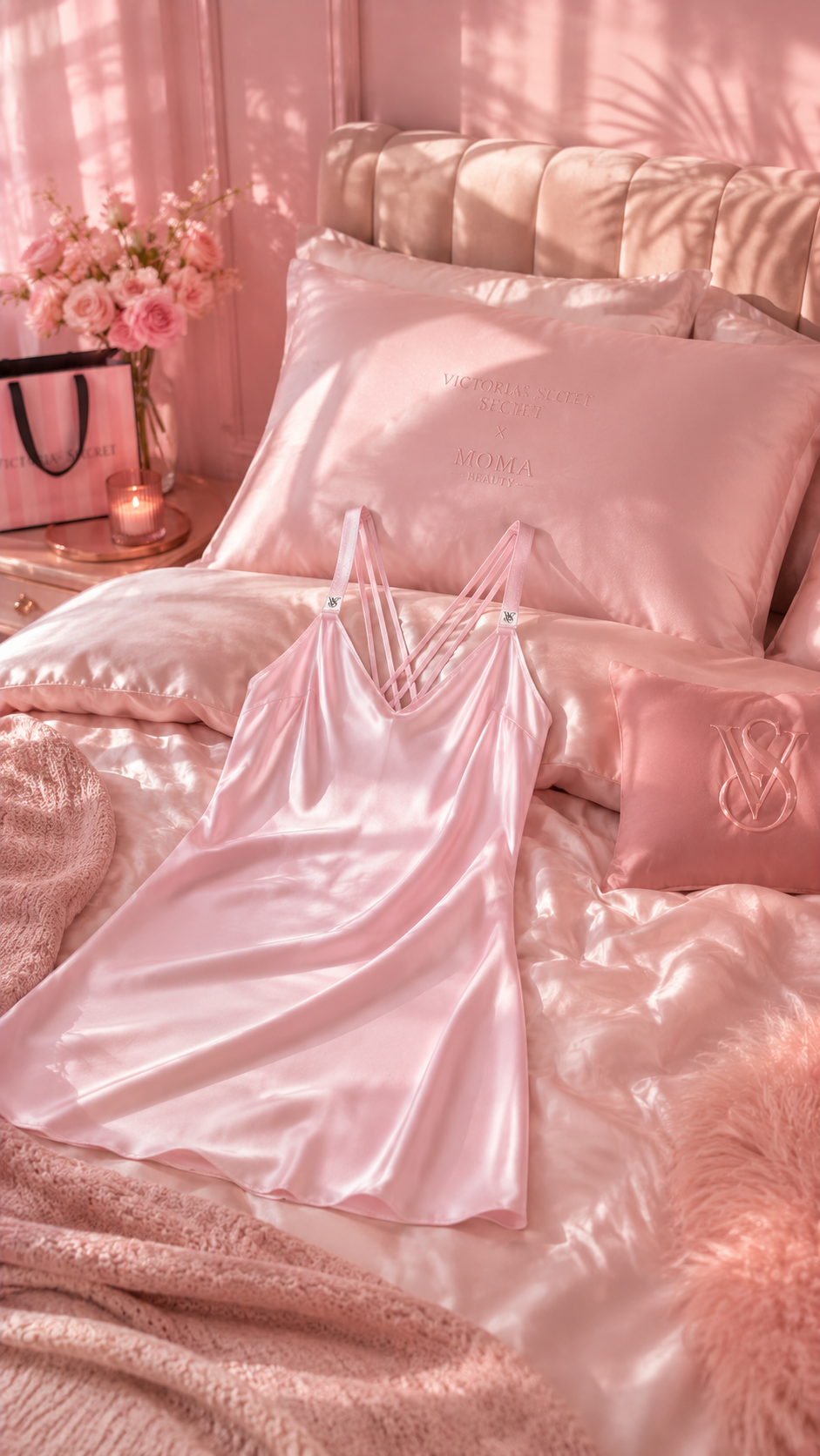 🌙 🌸 Луксозна сатенена нощница Victoria’s Secret Angel Pink - Image 4
