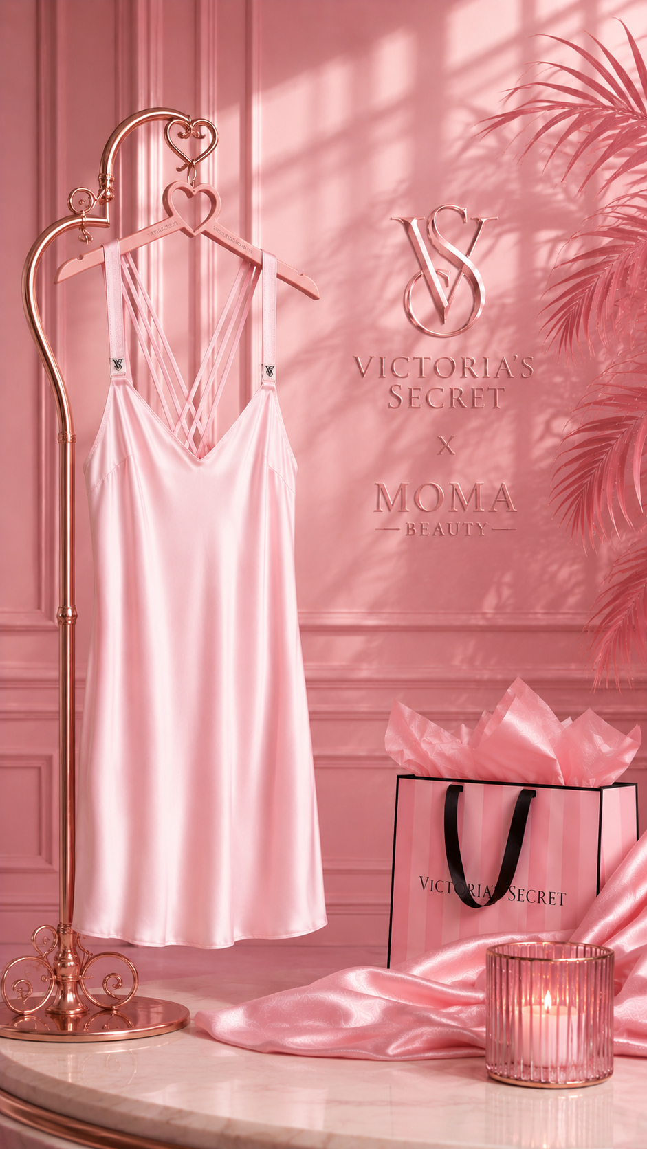 🌙 🌸 Луксозна сатенена нощница Victoria’s Secret Angel Pink - Image 3